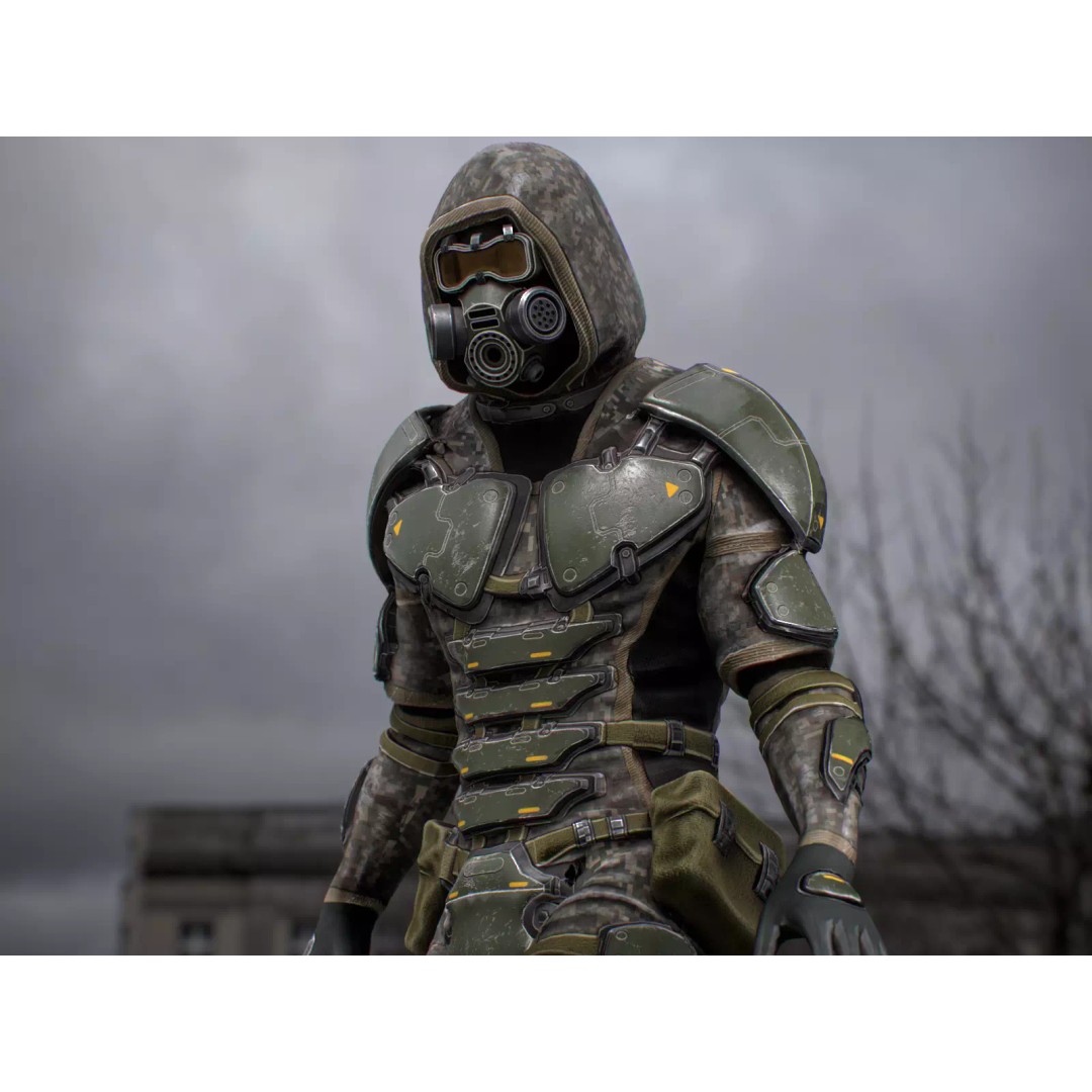 Armored Soldier 3D Model – Low Poly Sci-Fi Character, Rigged, PBR - View 2