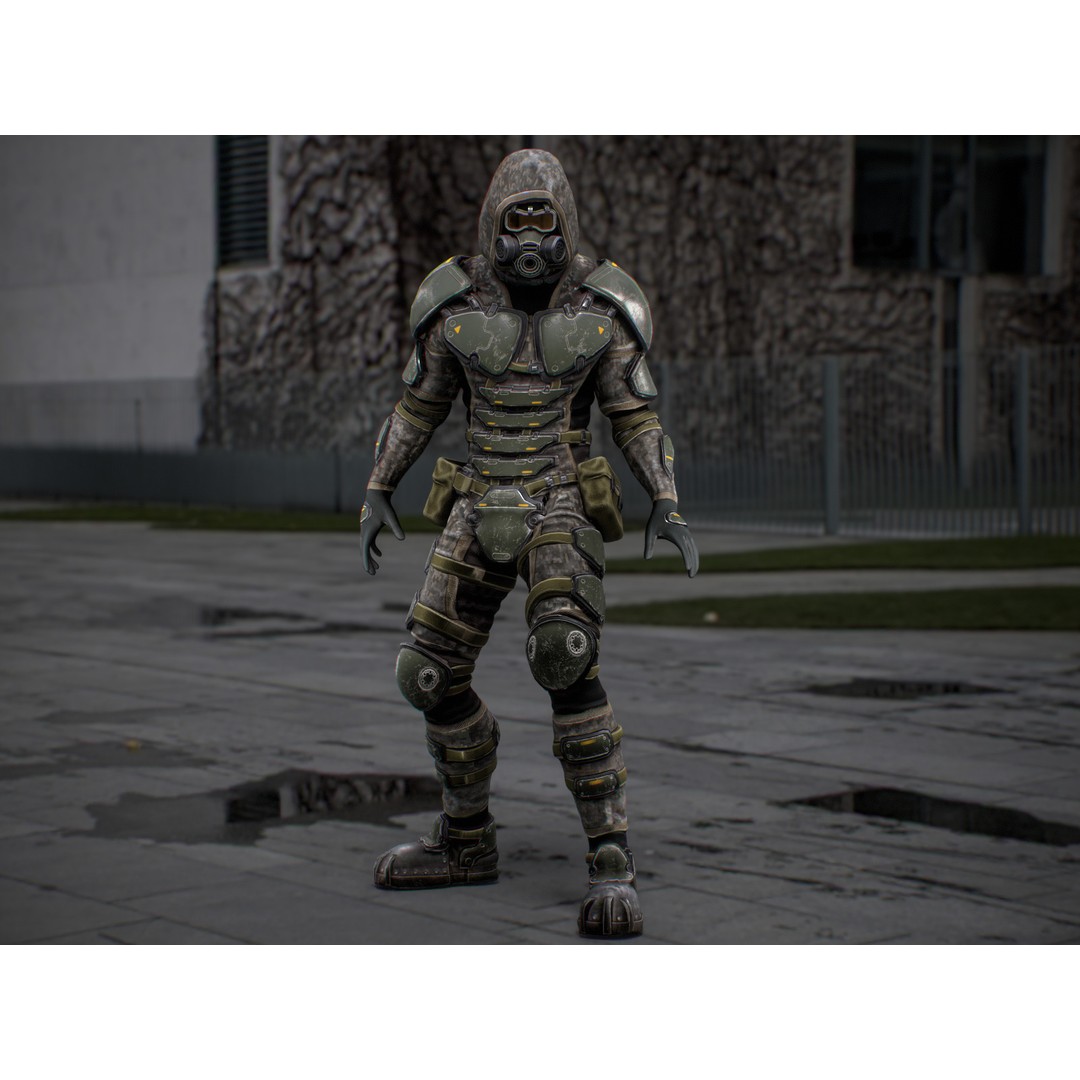 Armored Soldier 3D Model – Low Poly Sci-Fi Character, Rigged, PBR - View 4