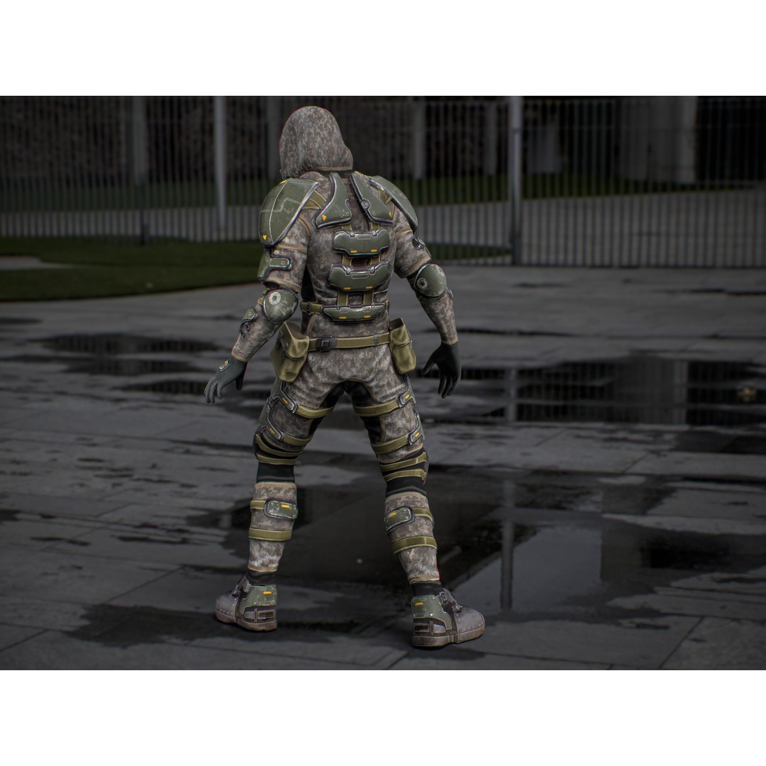 Armored Soldier 3D Model – Low Poly Sci-Fi Character, Rigged, PBR - View 5