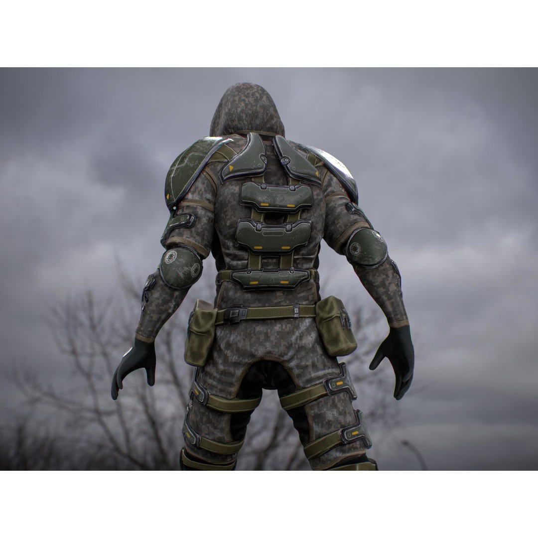 Armored Soldier 3D Model – Low Poly Sci-Fi Character, Rigged, PBR - View 7
