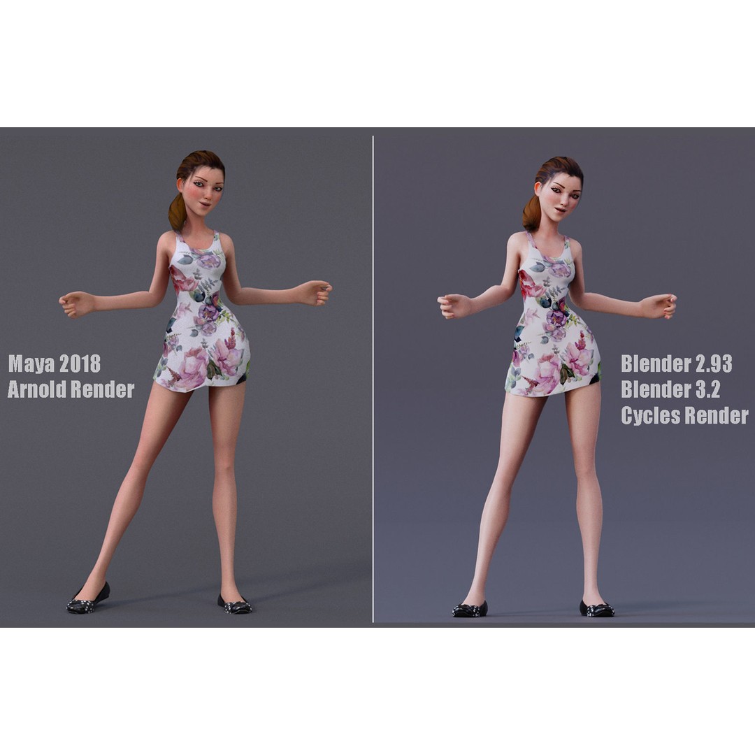 Kristen Cartoon Girl 3D Model – Low Poly Rigged Character for Animation - View 11