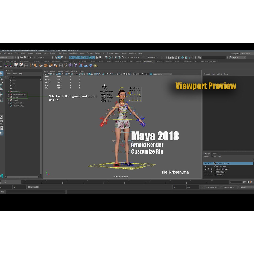 Kristen Cartoon Girl 3D Model – Low Poly Rigged Character for Animation - View 18