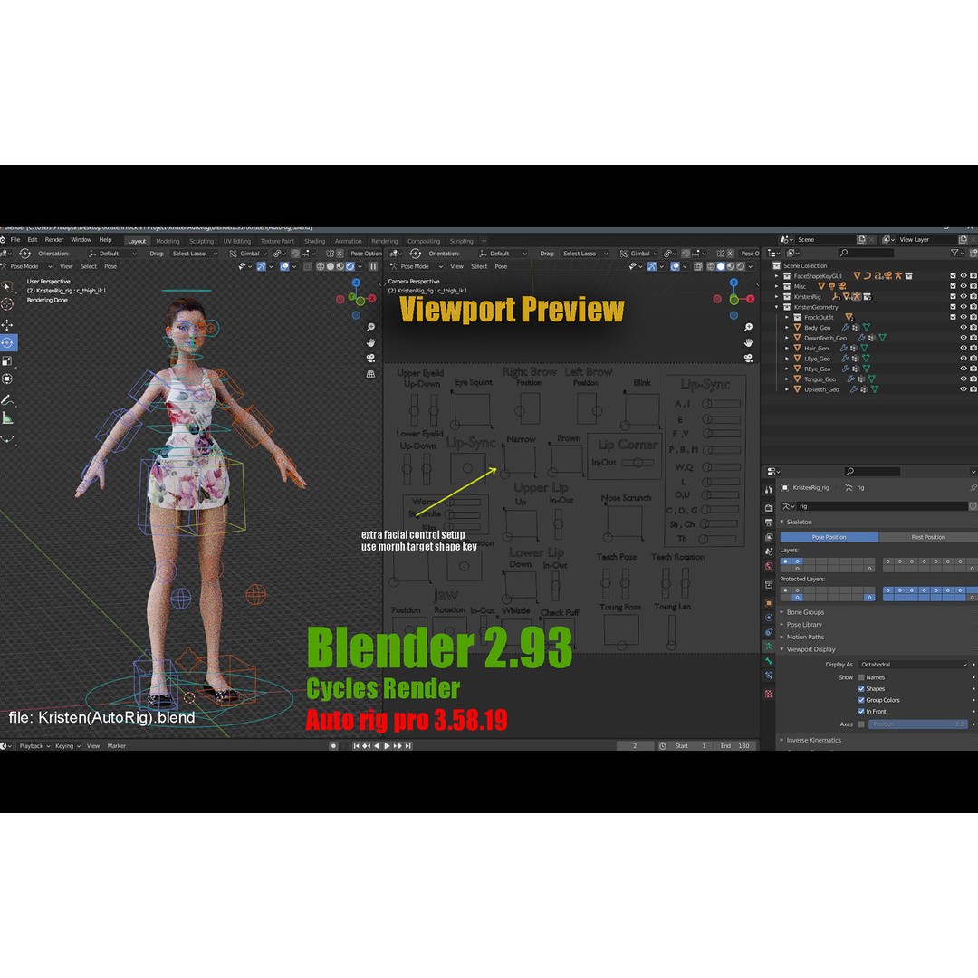 Kristen Cartoon Girl 3D Model – Low Poly Rigged Character for Animation - View 19