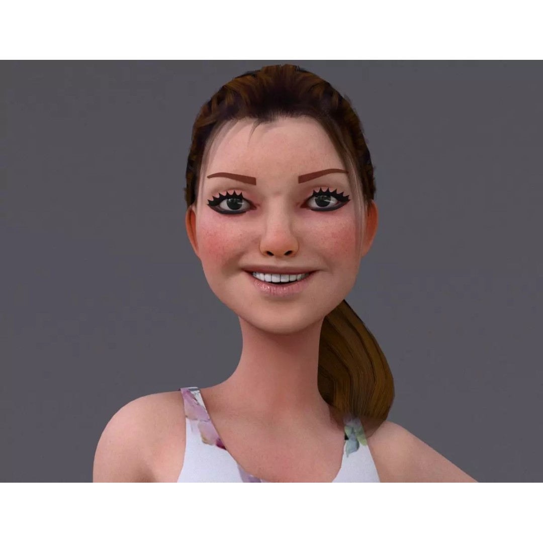 Kristen Cartoon Girl 3D Model – Low Poly Rigged Character for Animation - View 2