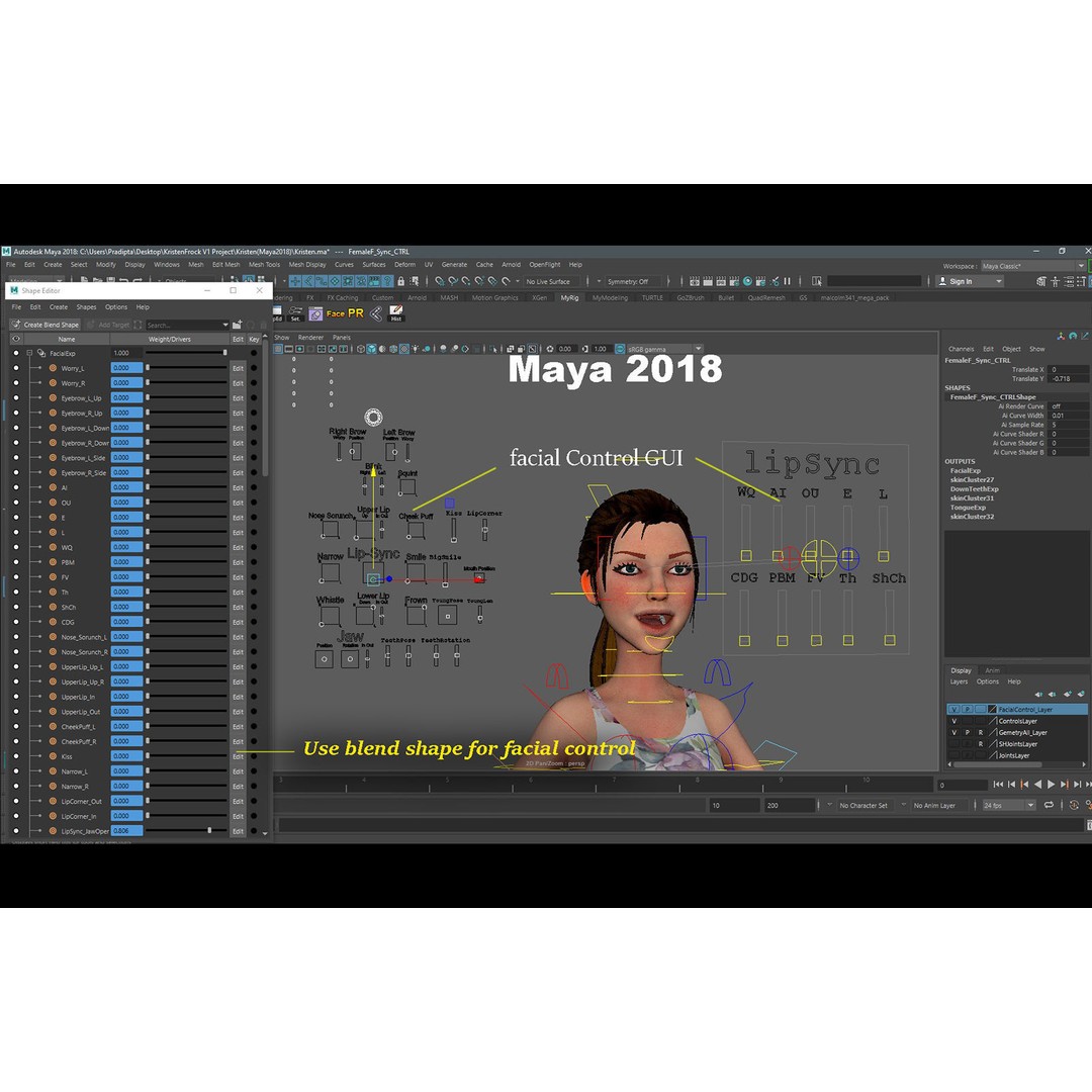 Kristen Cartoon Girl 3D Model – Low Poly Rigged Character for Animation - View 21