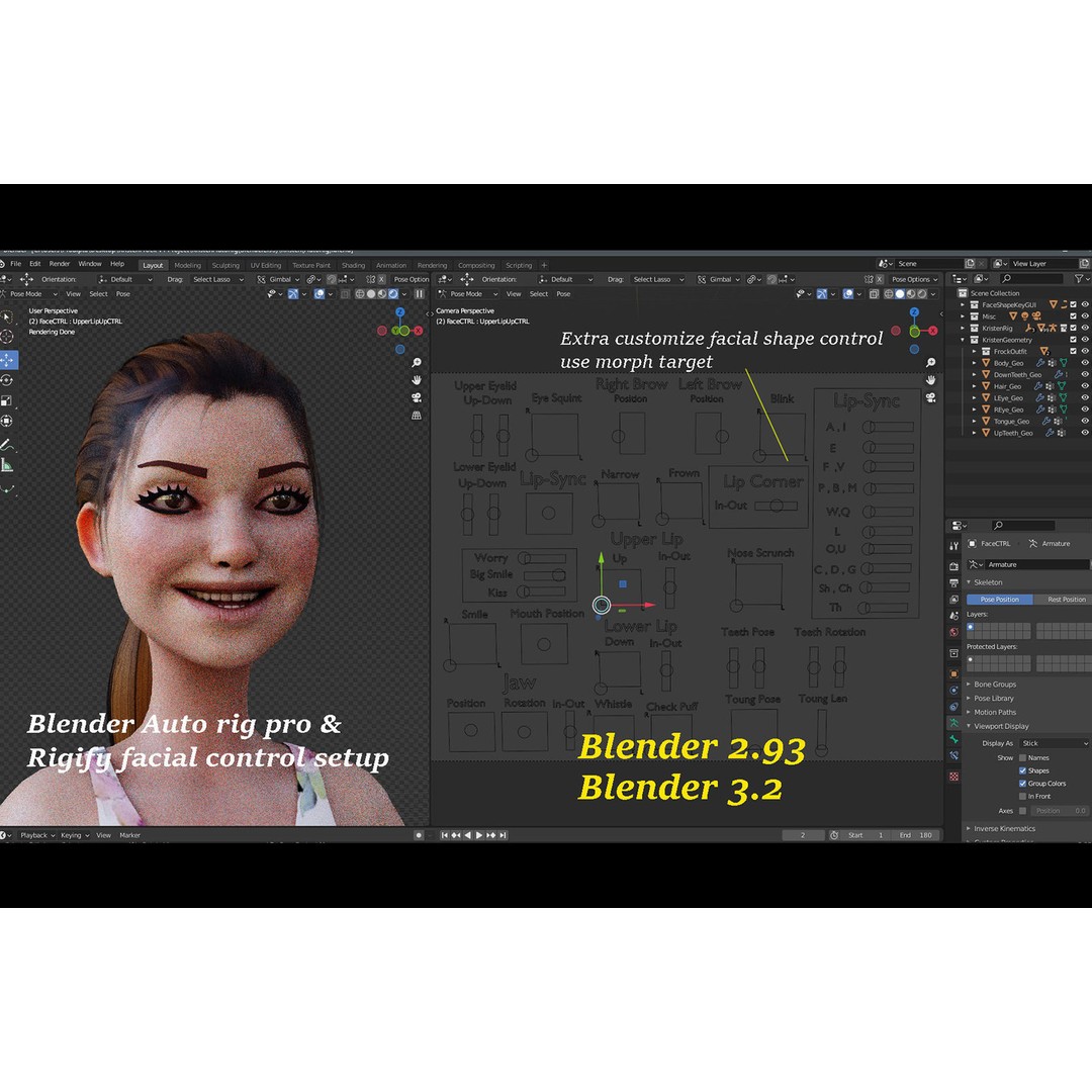 Kristen Cartoon Girl 3D Model – Low Poly Rigged Character for Animation - View 22