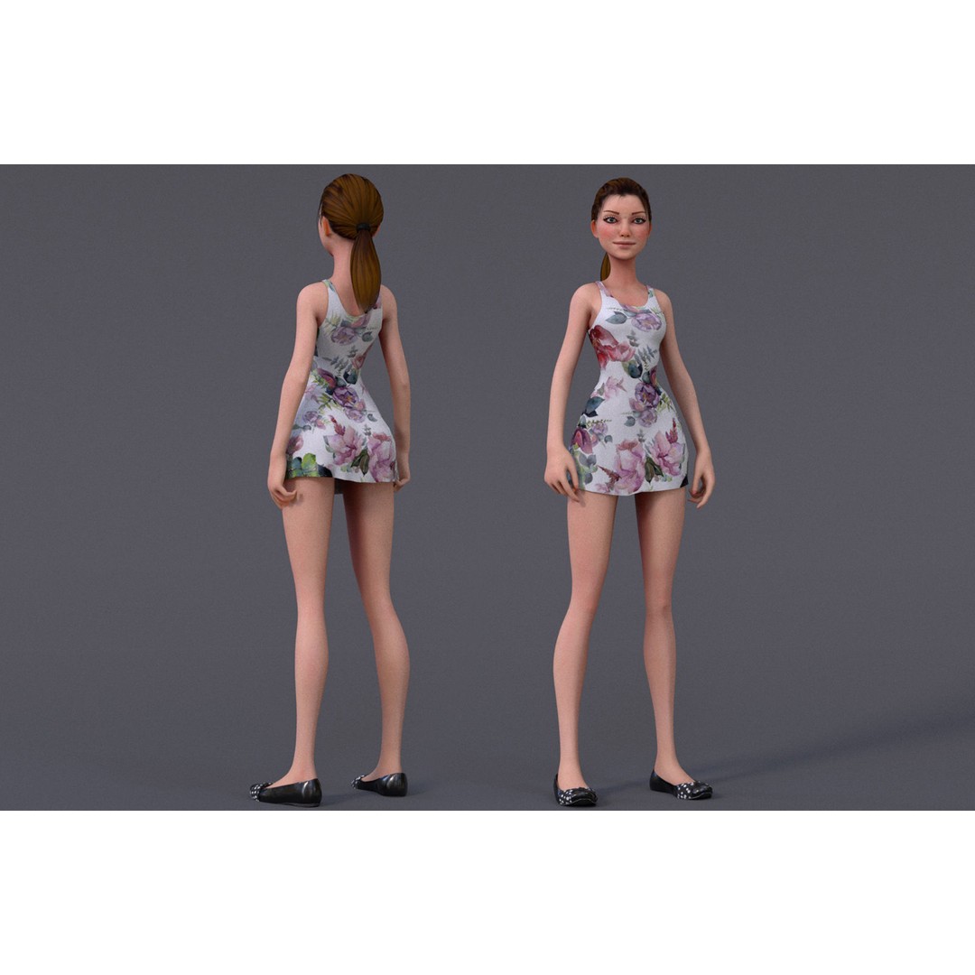 Kristen Cartoon Girl 3D Model – Low Poly Rigged Character for Animation - View 6