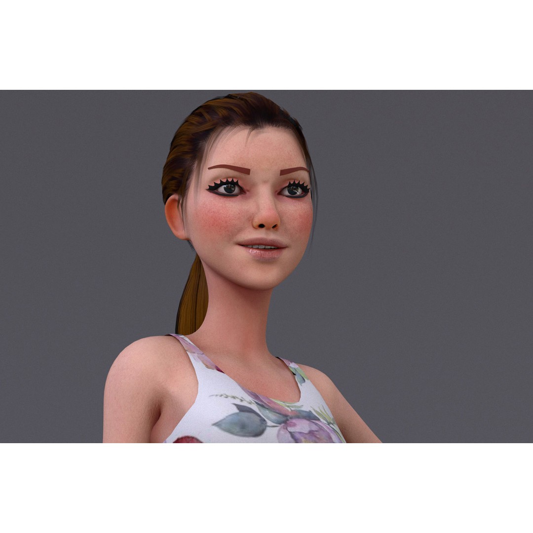 Kristen Cartoon Girl 3D Model – Low Poly Rigged Character for Animation - View 7