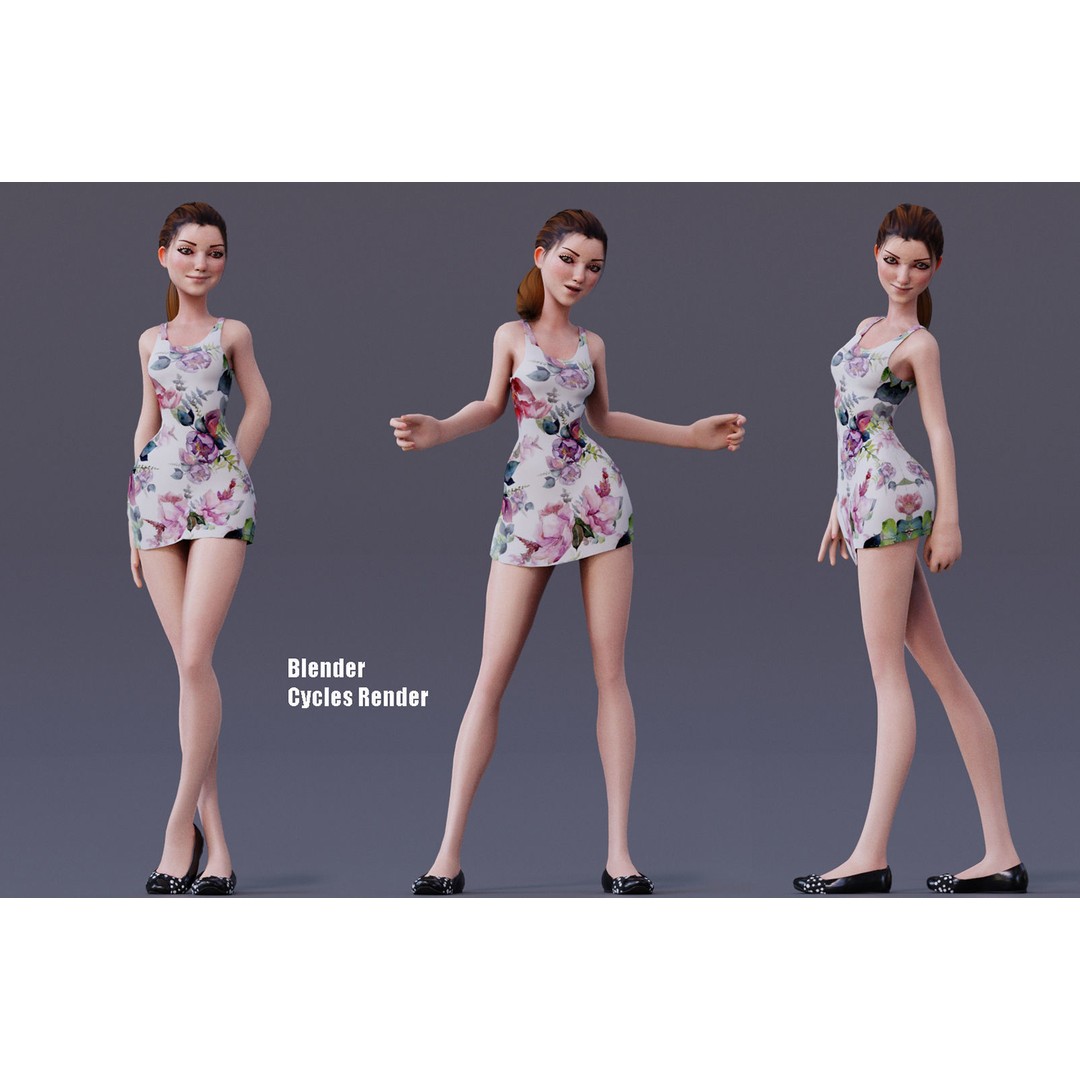 Kristen Cartoon Girl 3D Model – Low Poly Rigged Character for Animation - View 8