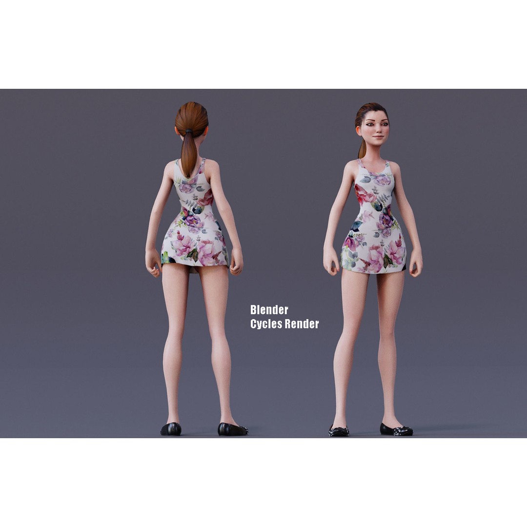 Kristen Cartoon Girl 3D Model – Low Poly Rigged Character for Animation - View 9