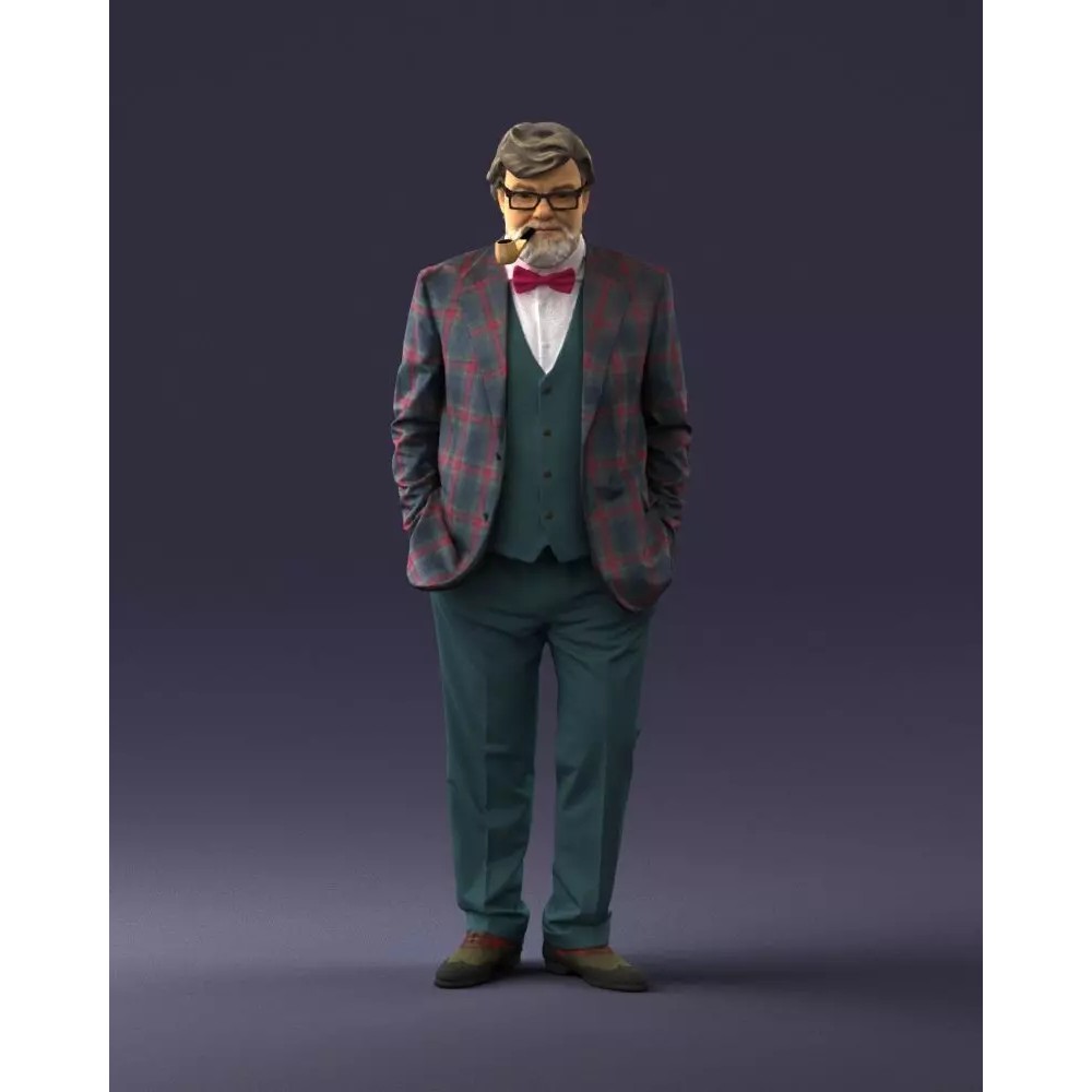 Stylish Man 3D Model – Realistic Elderly Character with Pipe, FBX - View 2