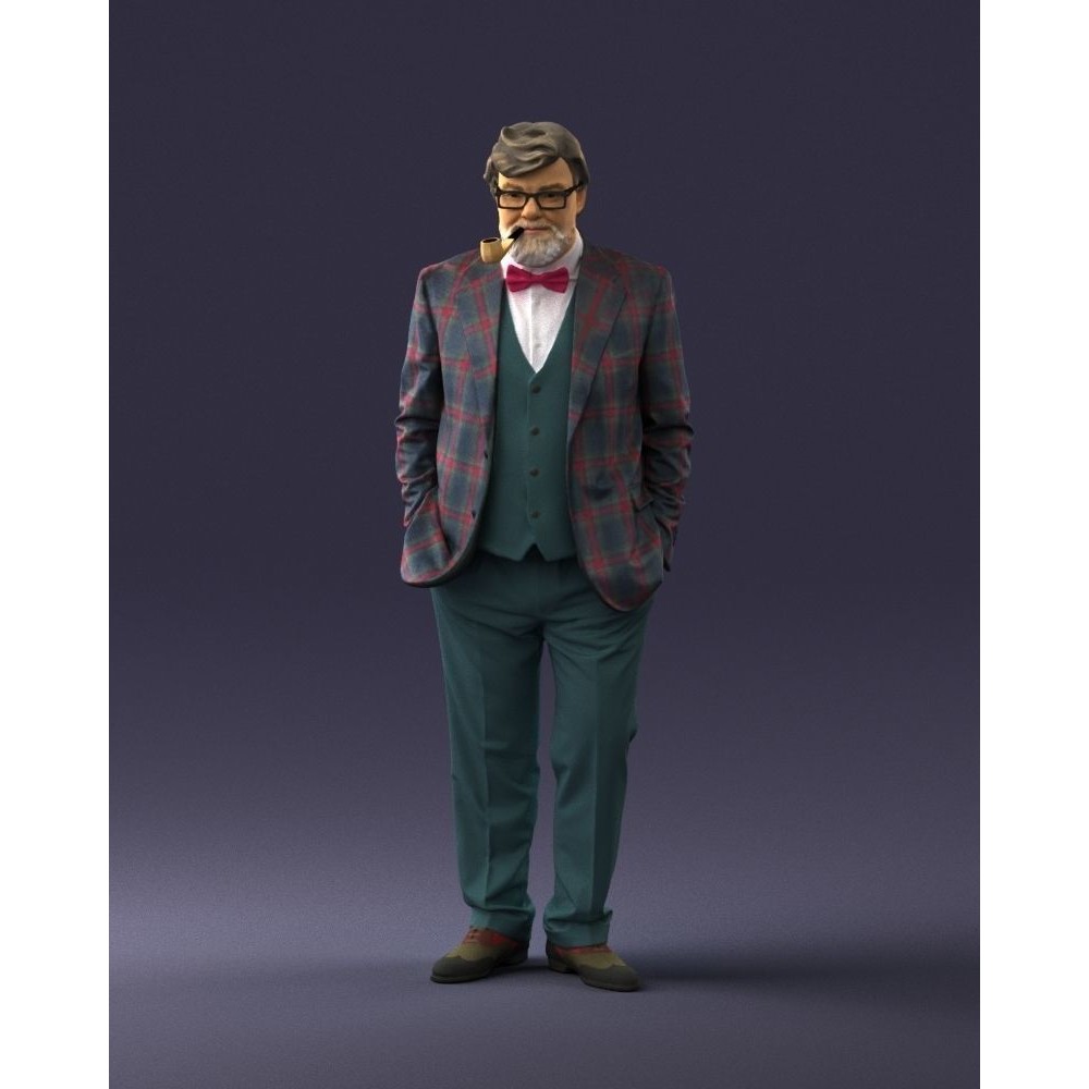 Stylish Man 3D Model – Realistic Elderly Character with Pipe, FBX - View 24