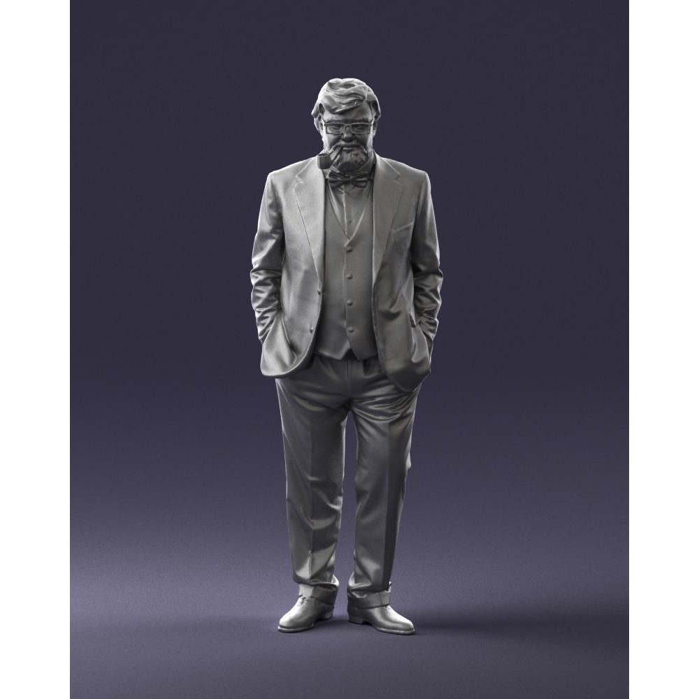 Stylish Man 3D Model – Realistic Elderly Character with Pipe, FBX - View 3