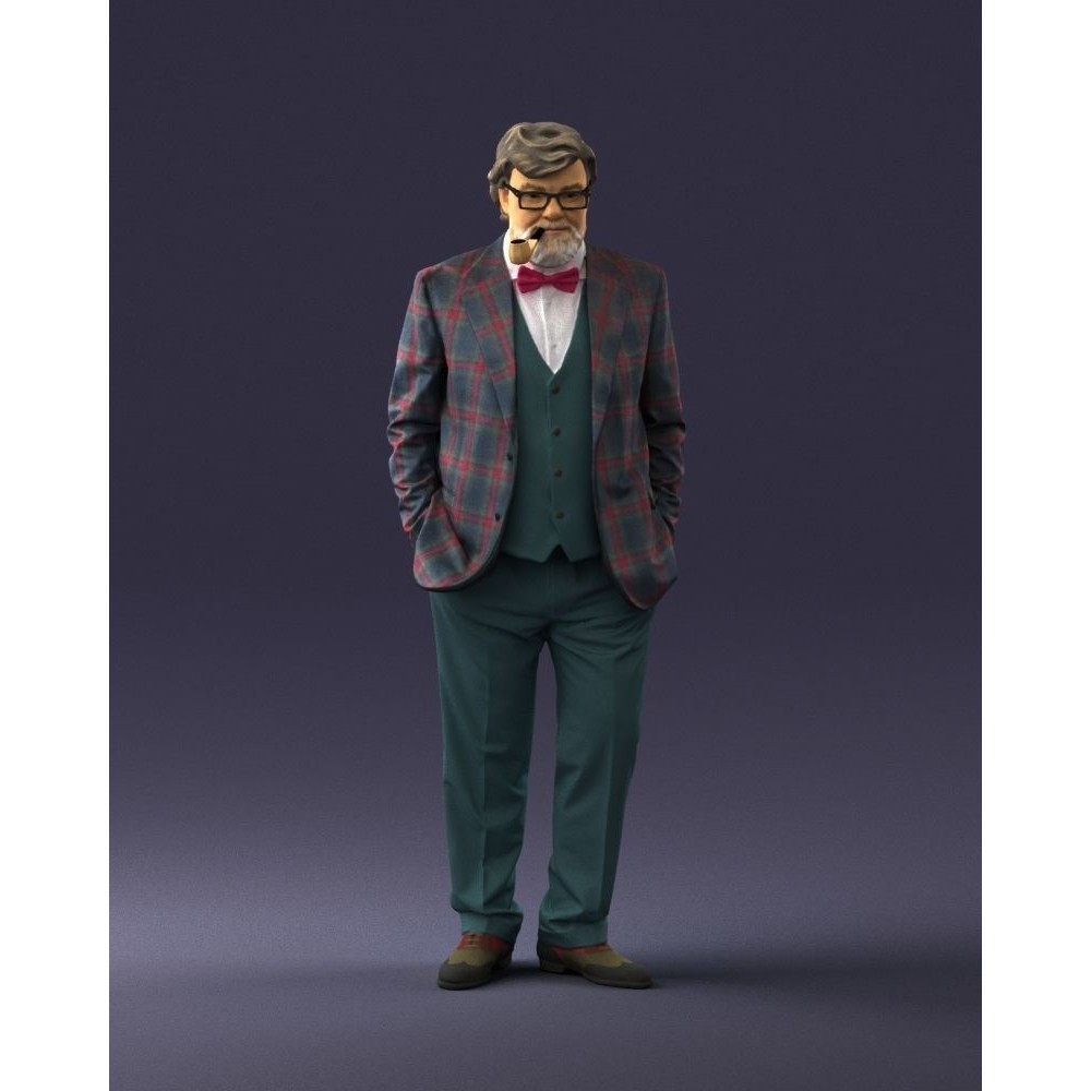 Stylish Man 3D Model – Realistic Elderly Character with Pipe, FBX - View 4