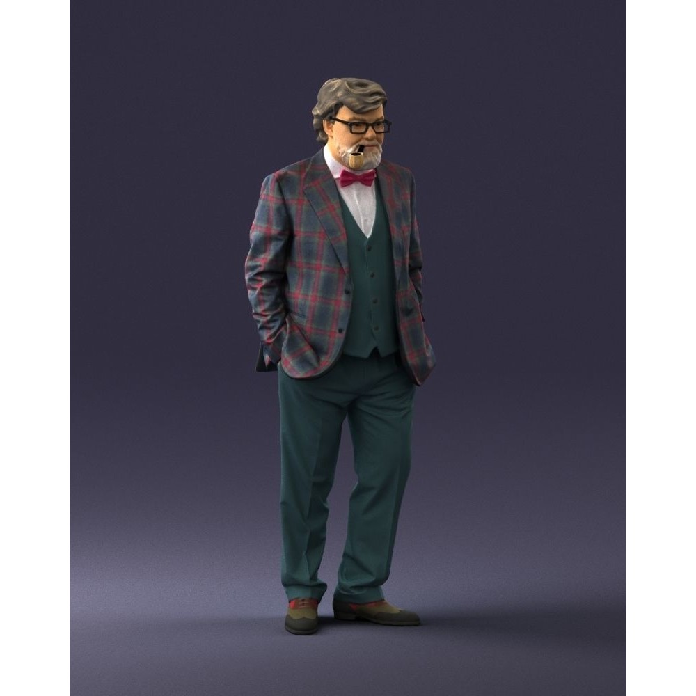 Stylish Man 3D Model – Realistic Elderly Character with Pipe, FBX - View 6