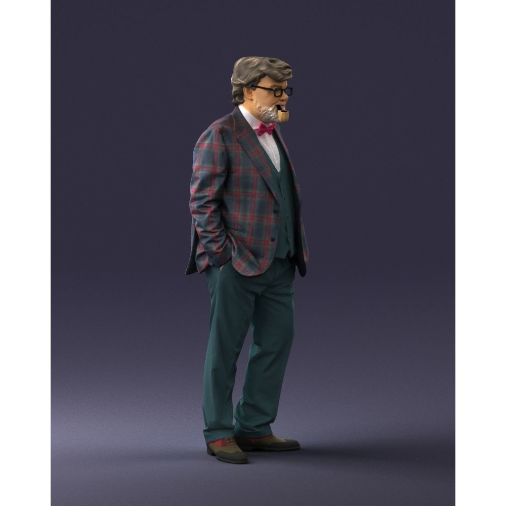 Stylish Man 3D Model – Realistic Elderly Character with Pipe, FBX - View 8