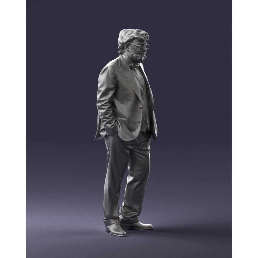 Stylish Man 3D Model – Realistic Elderly Character with Pipe, FBX - View 9