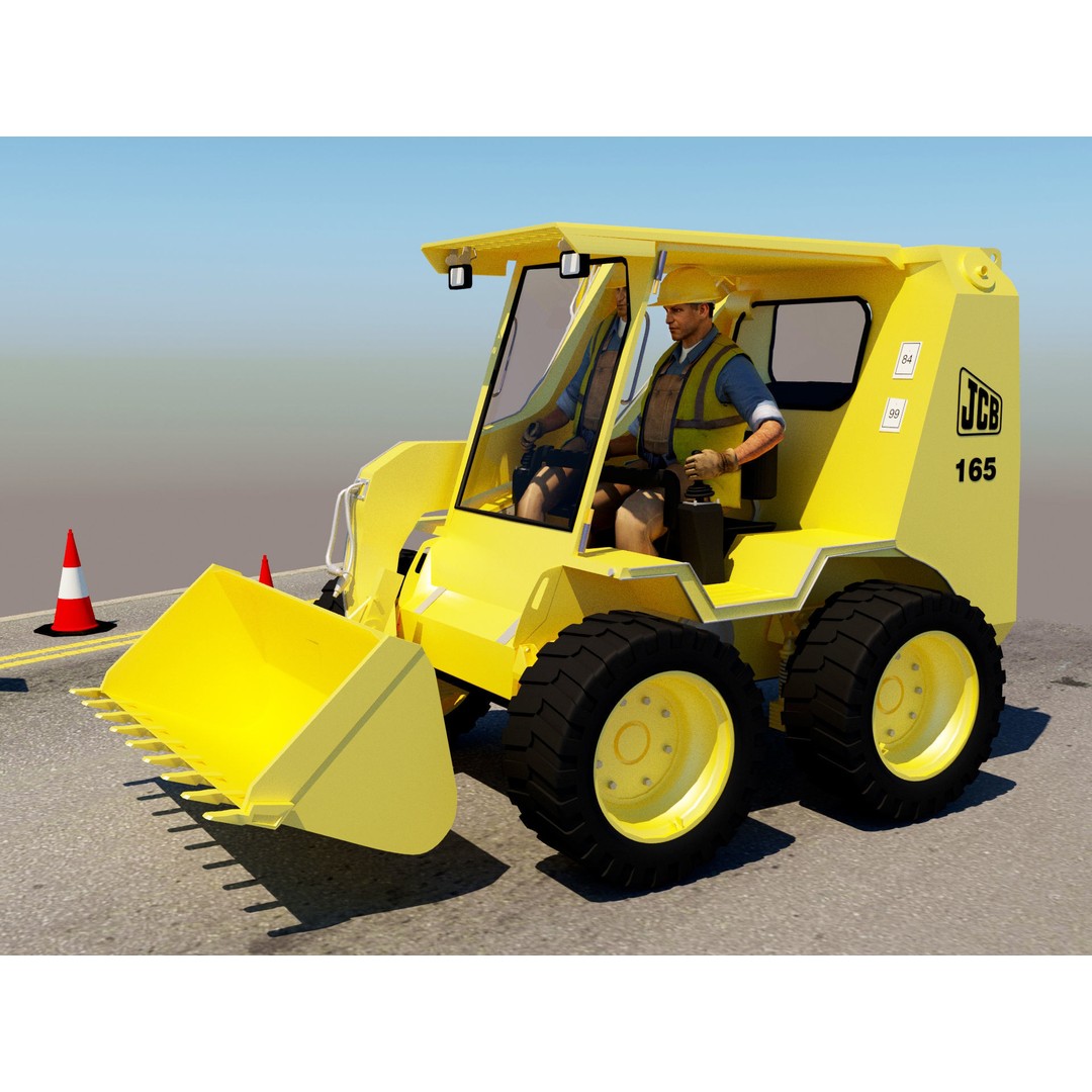 Workers with Road Machinery 3D Model – Construction Figures, FBX, OBJ - View 11