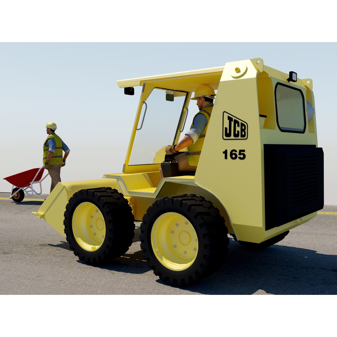 Workers with Road Machinery 3D Model – Construction Figures, FBX, OBJ - View 12