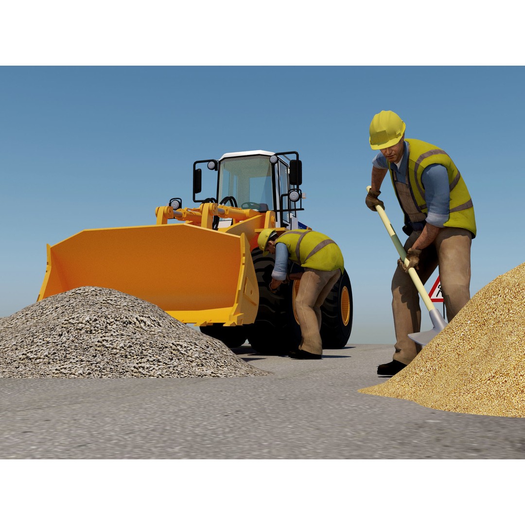 Workers with Road Machinery 3D Model – Construction Figures, FBX, OBJ - View 15