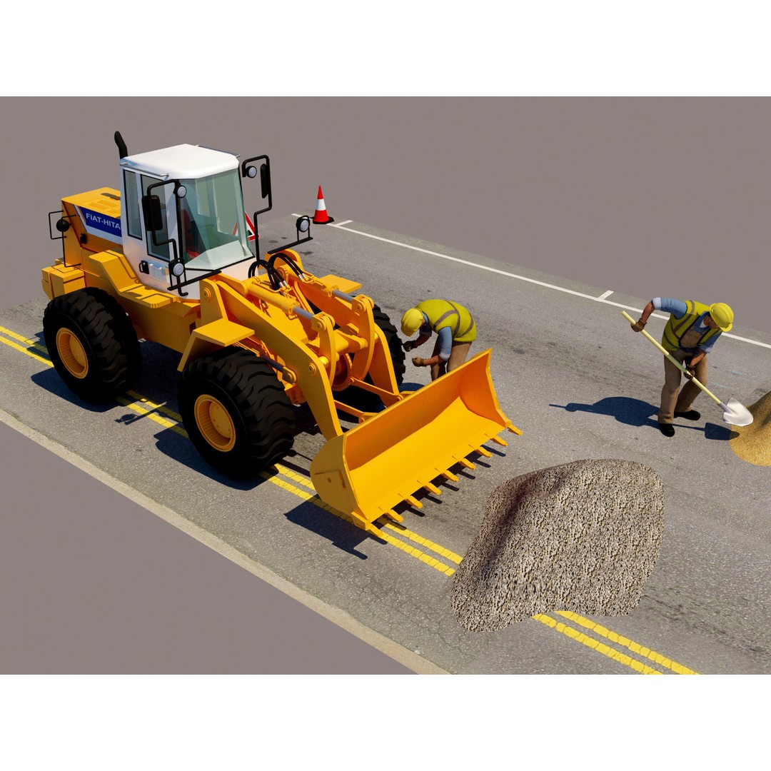 Workers with Road Machinery 3D Model – Construction Figures, FBX, OBJ - View 16