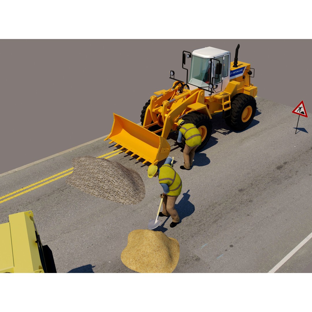 Workers with Road Machinery 3D Model – Construction Figures, FBX, OBJ - View 17