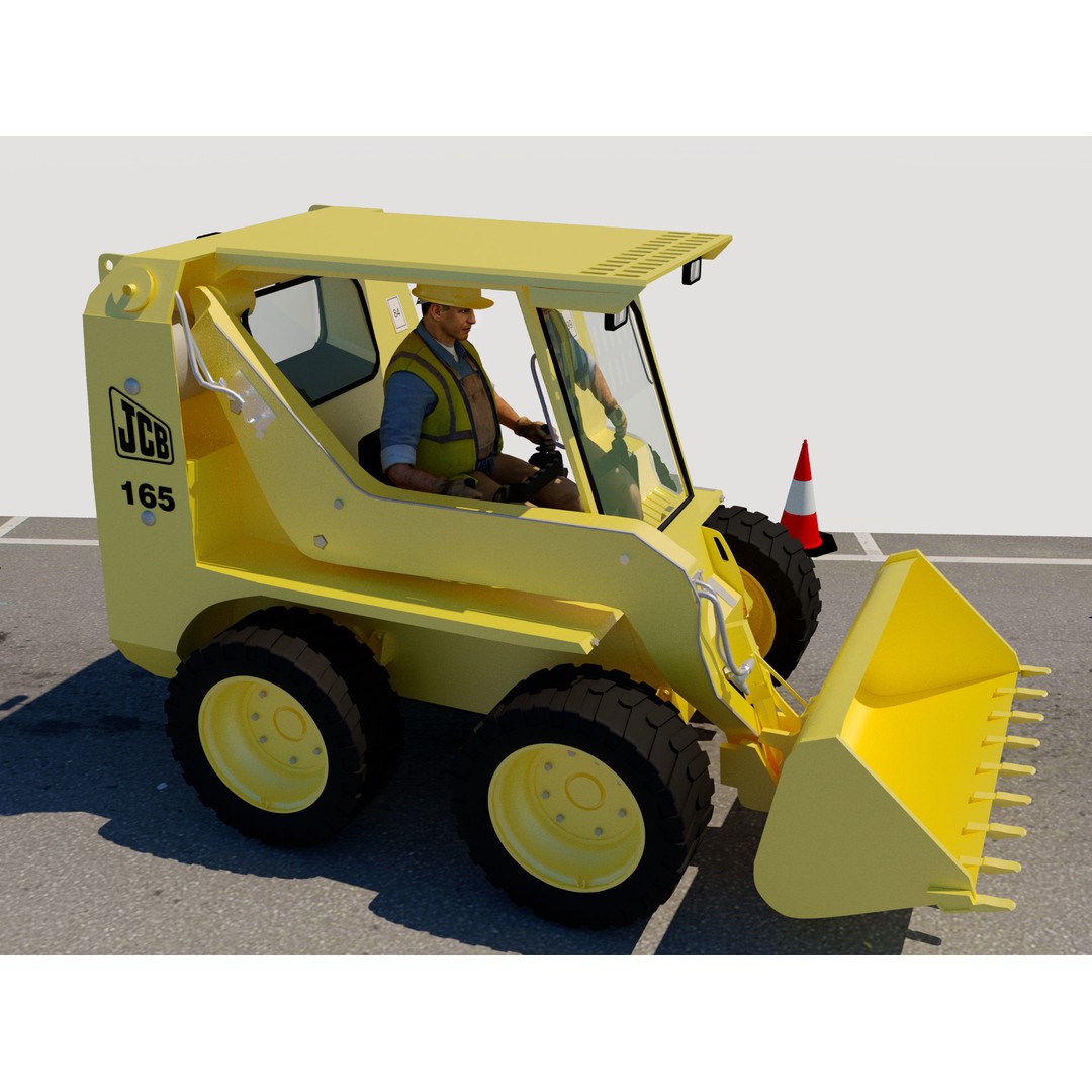 Workers with Road Machinery 3D Model – Construction Figures, FBX, OBJ - View 19