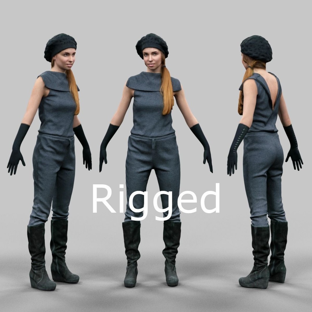 Rigged Female Character 3D Model – Low Poly Game Asset, FBX & OBJ
