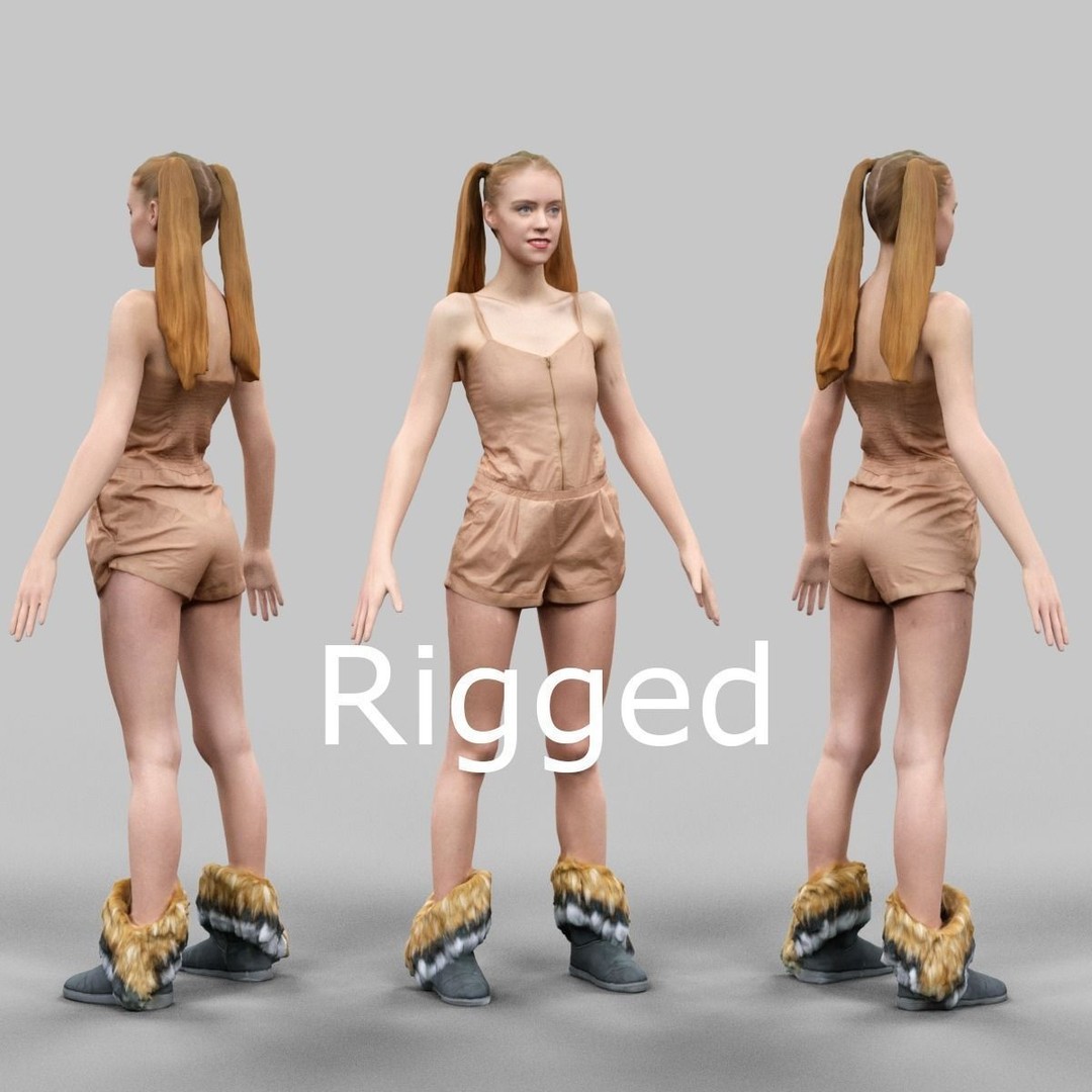 Rigged Female Character 3D Model – Low Poly Game Asset, FBX & OBJ - View 10