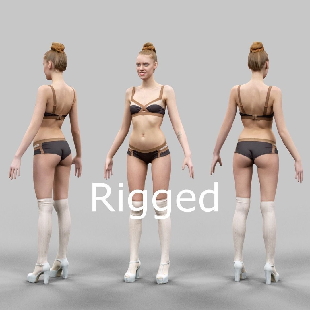 Rigged Female Character 3D Model – Low Poly Game Asset, FBX & OBJ - View 11