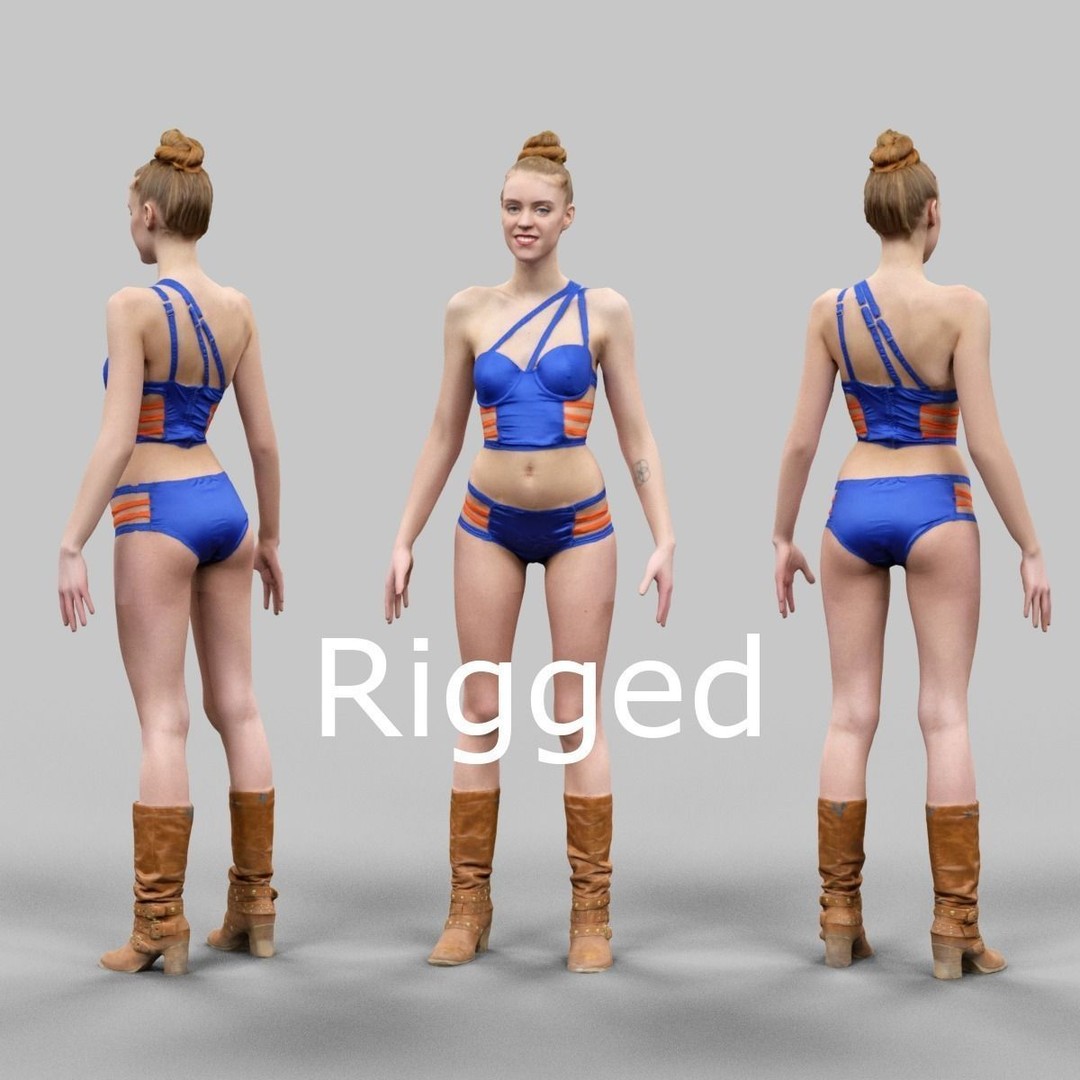 Rigged Female Character 3D Model – Low Poly Game Asset, FBX & OBJ - View 12