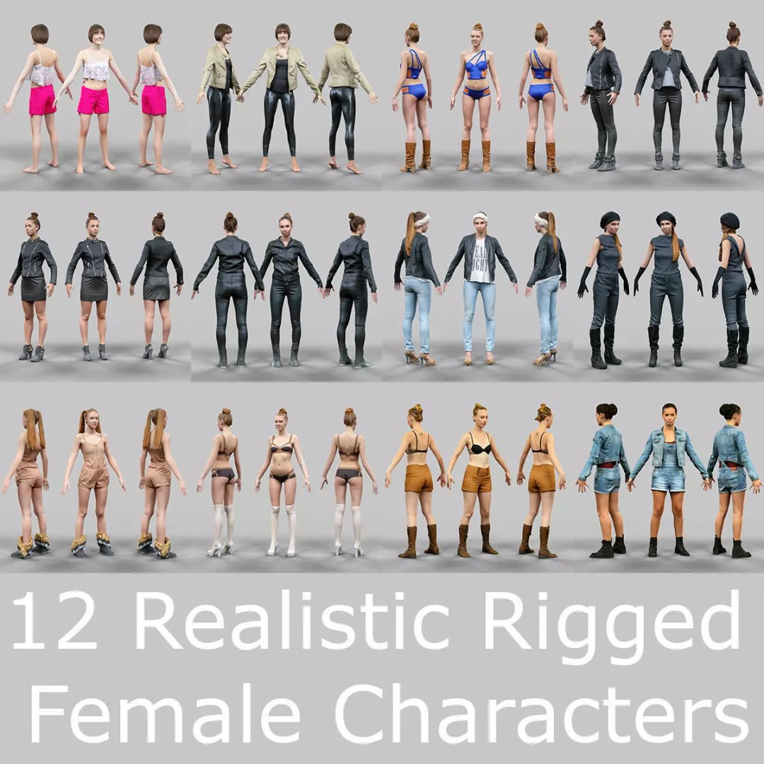 Rigged Female Character 3D Model – Low Poly Game Asset, FBX & OBJ - View 2