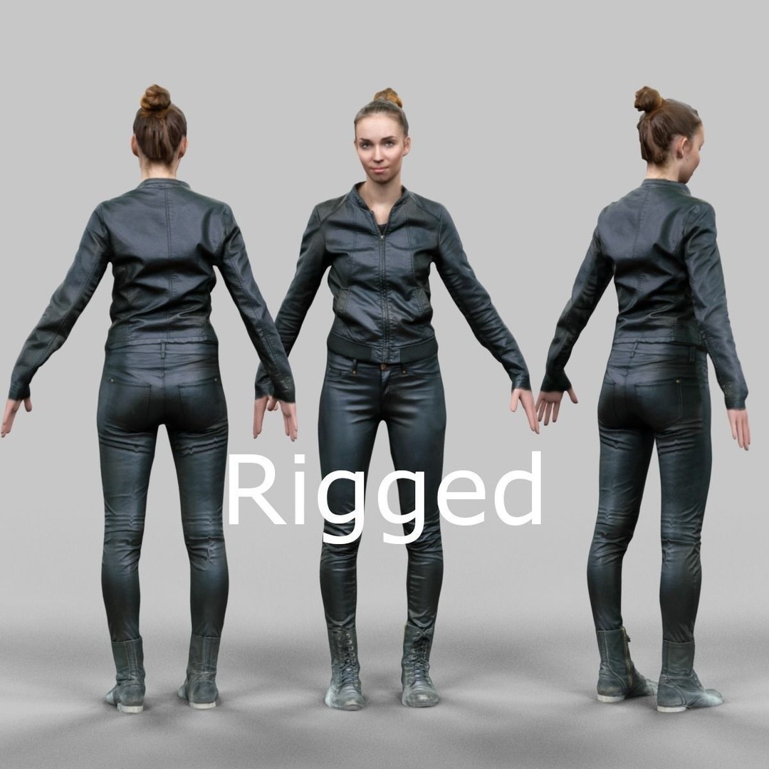 Rigged Female Character 3D Model – Low Poly Game Asset, FBX & OBJ - View 4