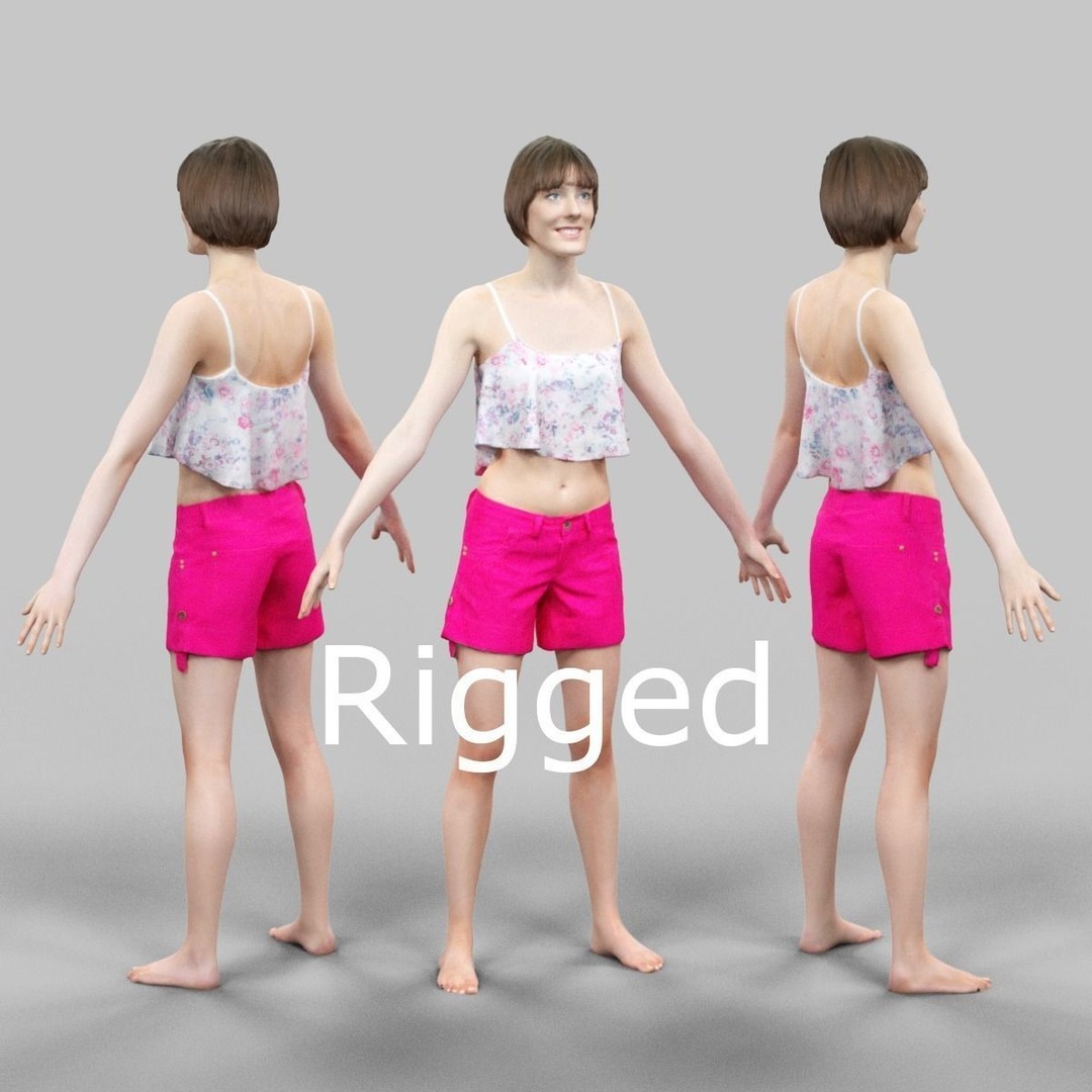 Rigged Female Character 3D Model – Low Poly Game Asset, FBX & OBJ - View 5
