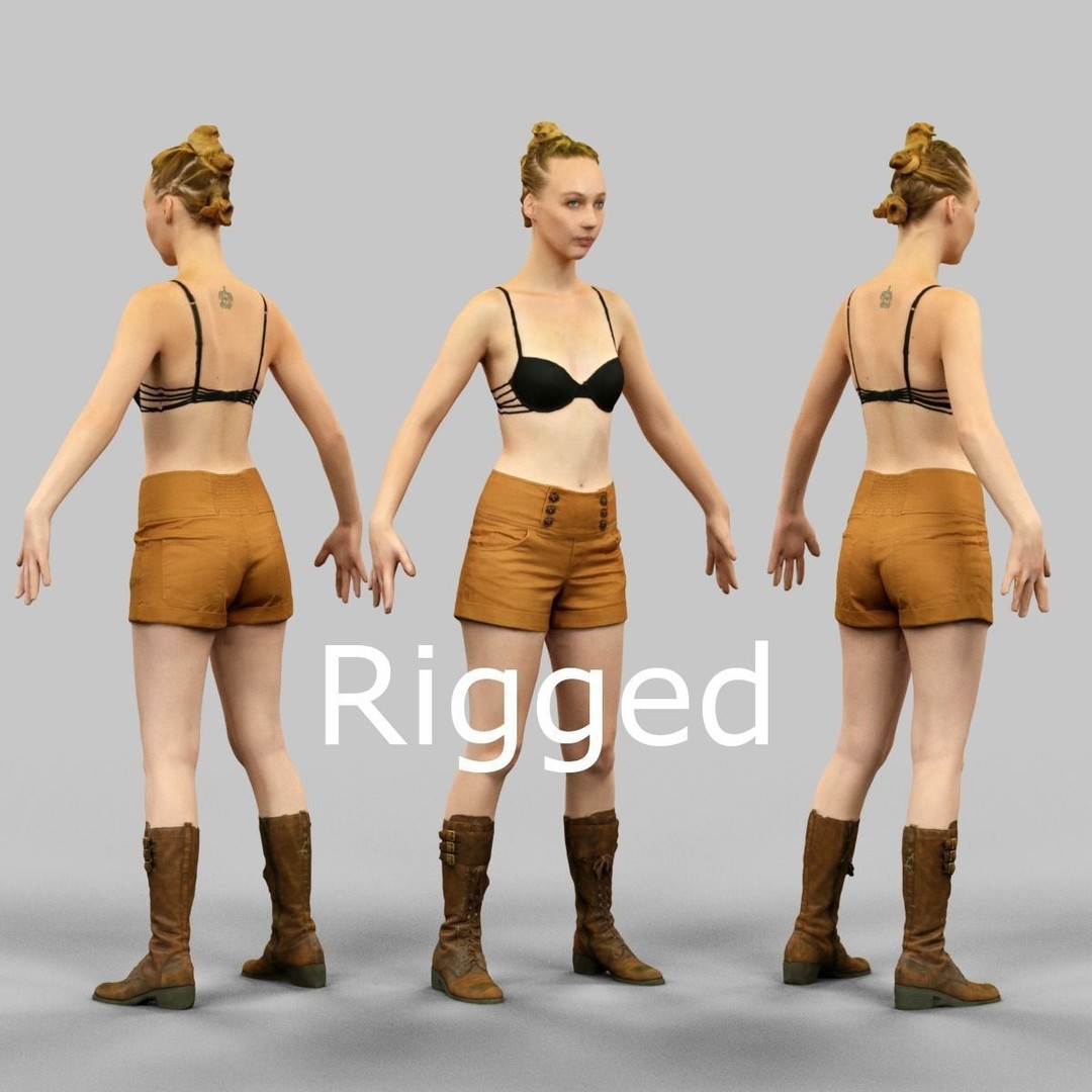 Rigged Female Character 3D Model – Low Poly Game Asset, FBX & OBJ - View 7
