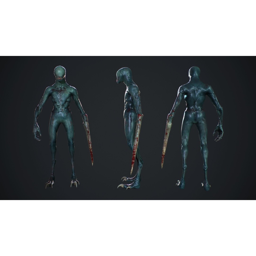 Mutant Zombie 3D Model – Low Poly Rigged Character with PBR Textures - View 7