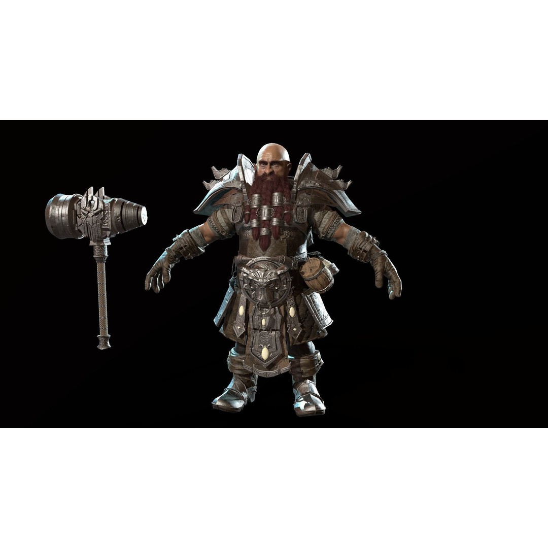 Dwarf Low Poly 3D Model – Game Ready Character with Animations, FBX - View 19
