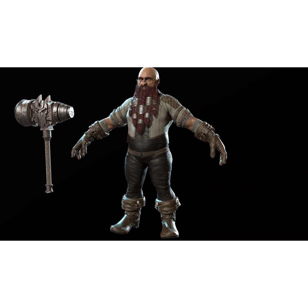 Dwarf Low Poly 3D Model – Game Ready Character with Animations, FBX - View 38