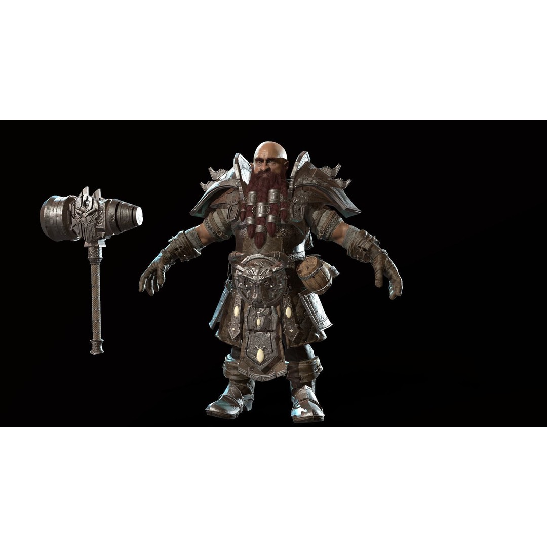 Dwarf Low Poly 3D Model – Game Ready Character with Animations, FBX - View 48