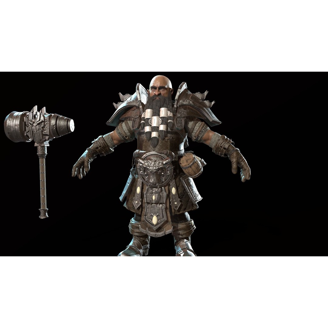 Dwarf Low Poly 3D Model – Game Ready Character with Animations, FBX - View 6