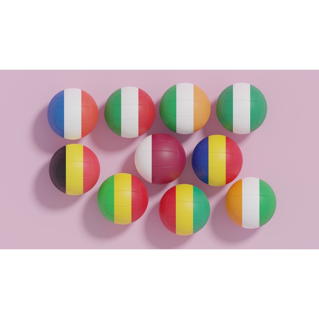 Flag Volleyball Ball 3D Model – Low Poly Sports Collection, FBX, OBJ - View 3