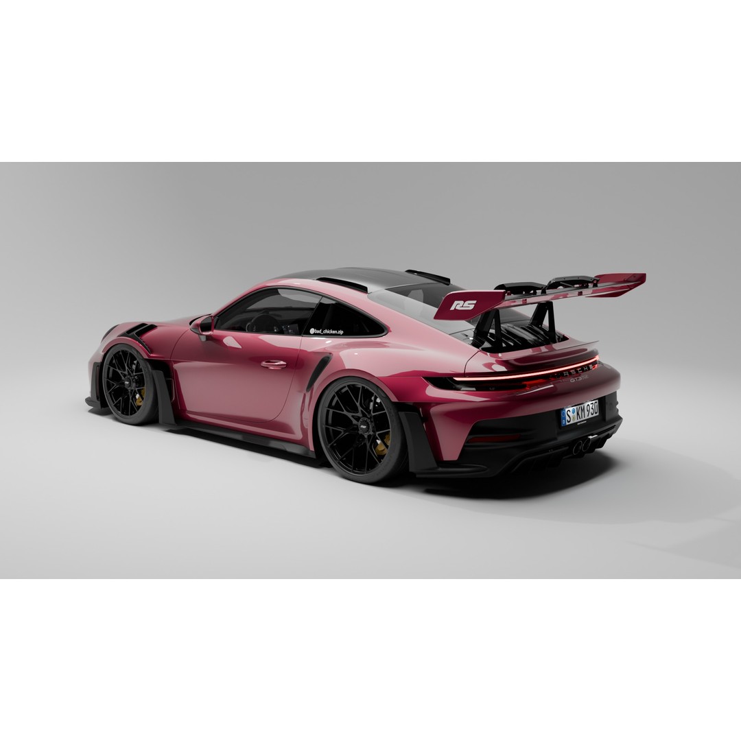 Porsche GT3 RS Cherry 3D Model – High Poly Game Asset, Blender, FBX - View 4