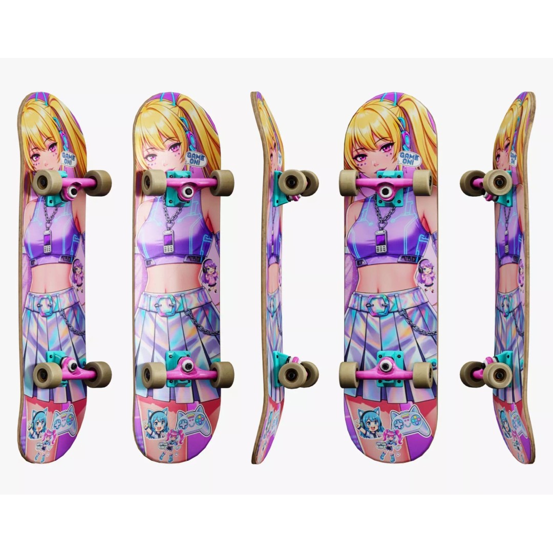 Y2K Skateboard 3D Model – Low Poly PBR Game Asset, FBX, OBJ - View 13