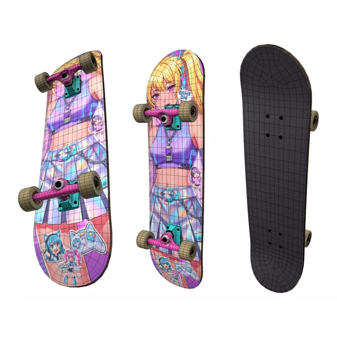 Y2K Skateboard 3D Model – Low Poly PBR Game Asset, FBX, OBJ - View 29