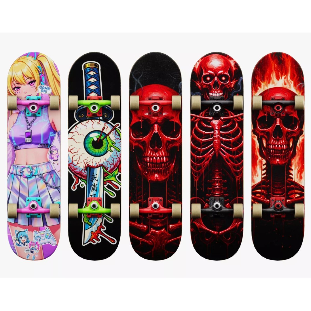 Y2K Skateboard 3D Model – Low Poly PBR Game Asset, FBX, OBJ - View 3