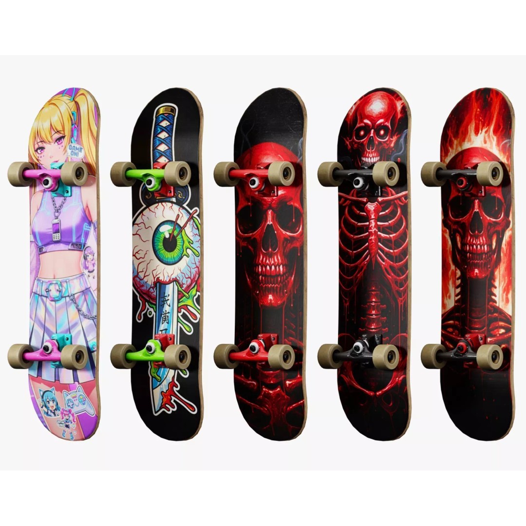 Y2K Skateboard 3D Model – Low Poly PBR Game Asset, FBX, OBJ - View 5