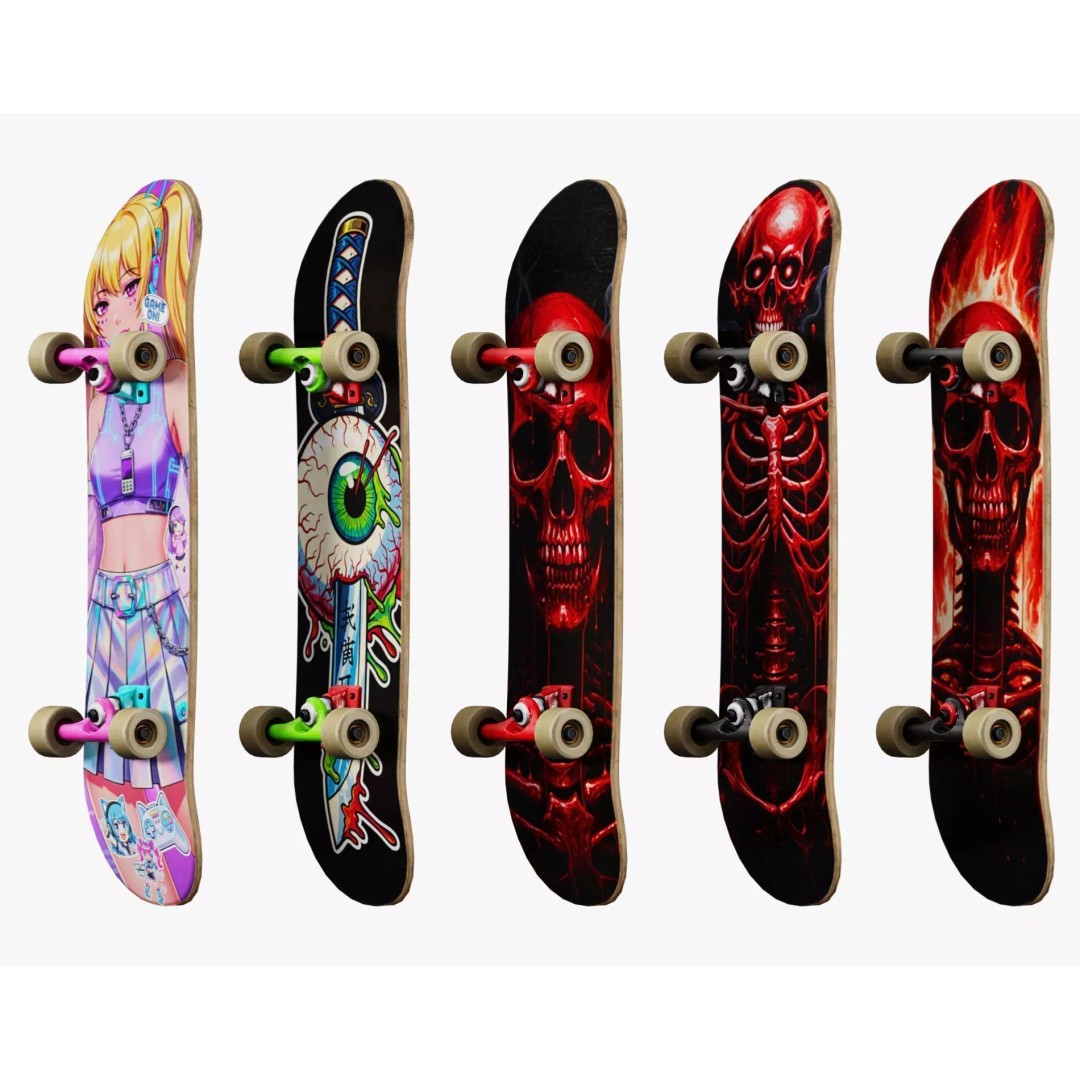 Y2K Skateboard 3D Model – Low Poly PBR Game Asset, FBX, OBJ - View 6