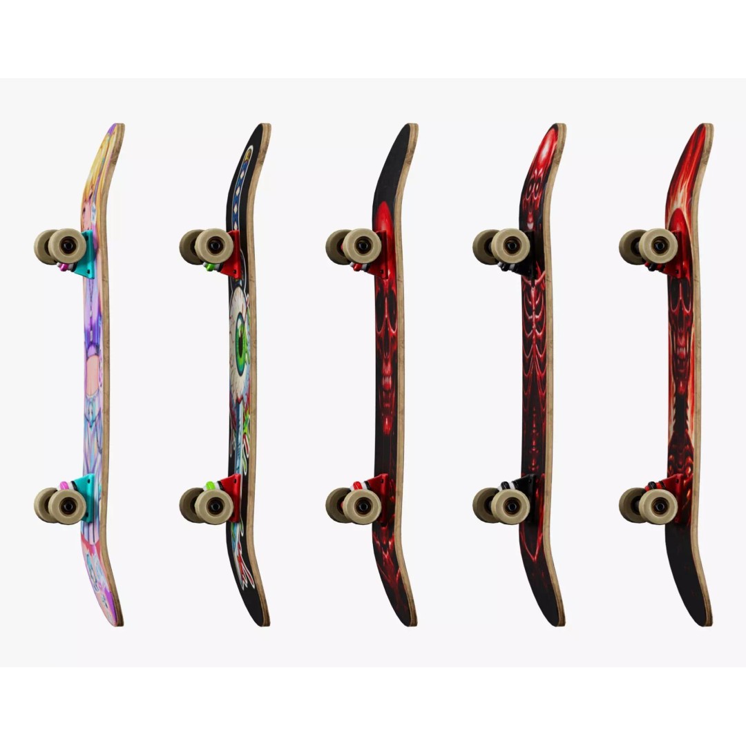 Y2K Skateboard 3D Model – Low Poly PBR Game Asset, FBX, OBJ - View 7