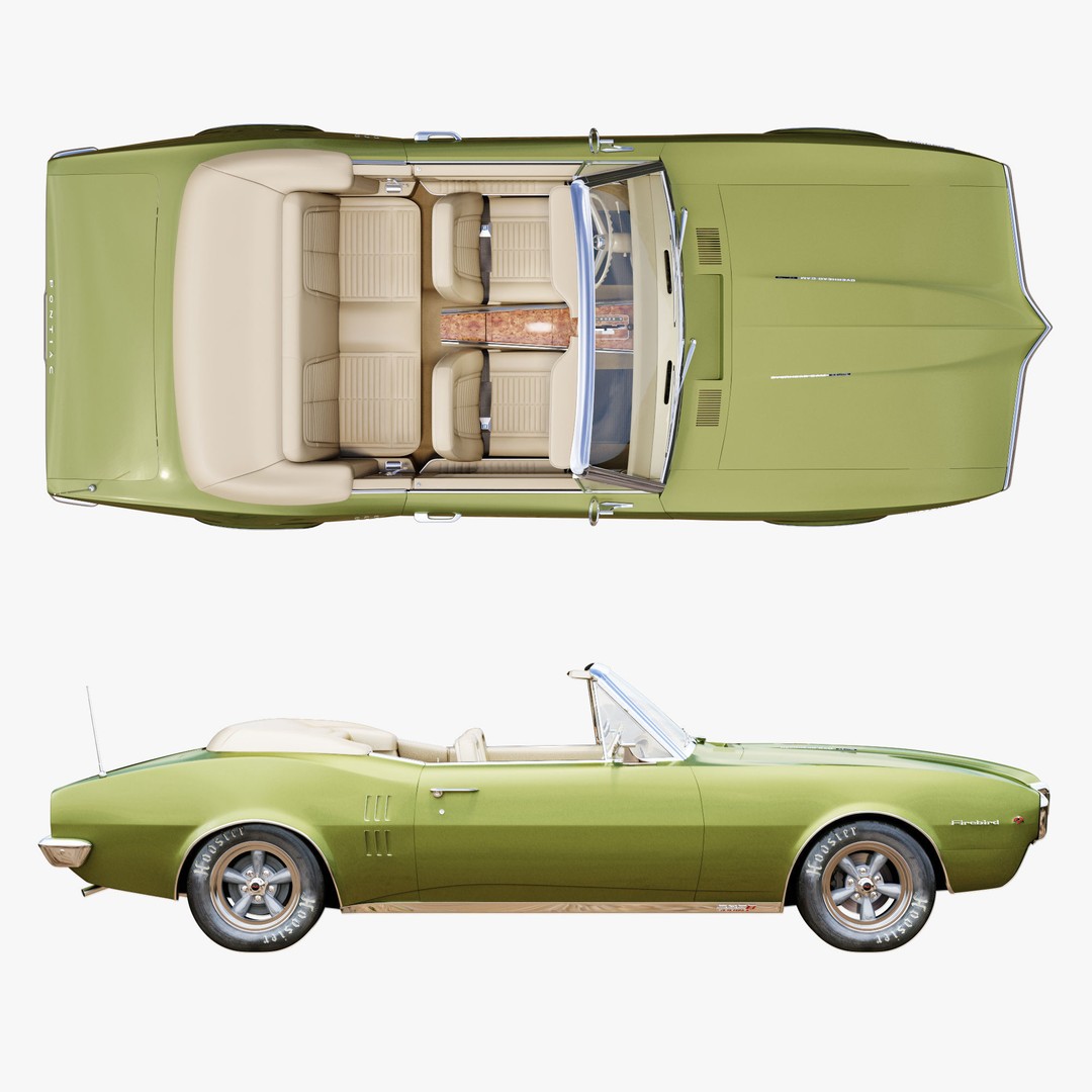 Pontiac Firebird 3D Model – Vintage Convertible, FBX, Game-Ready - View 12