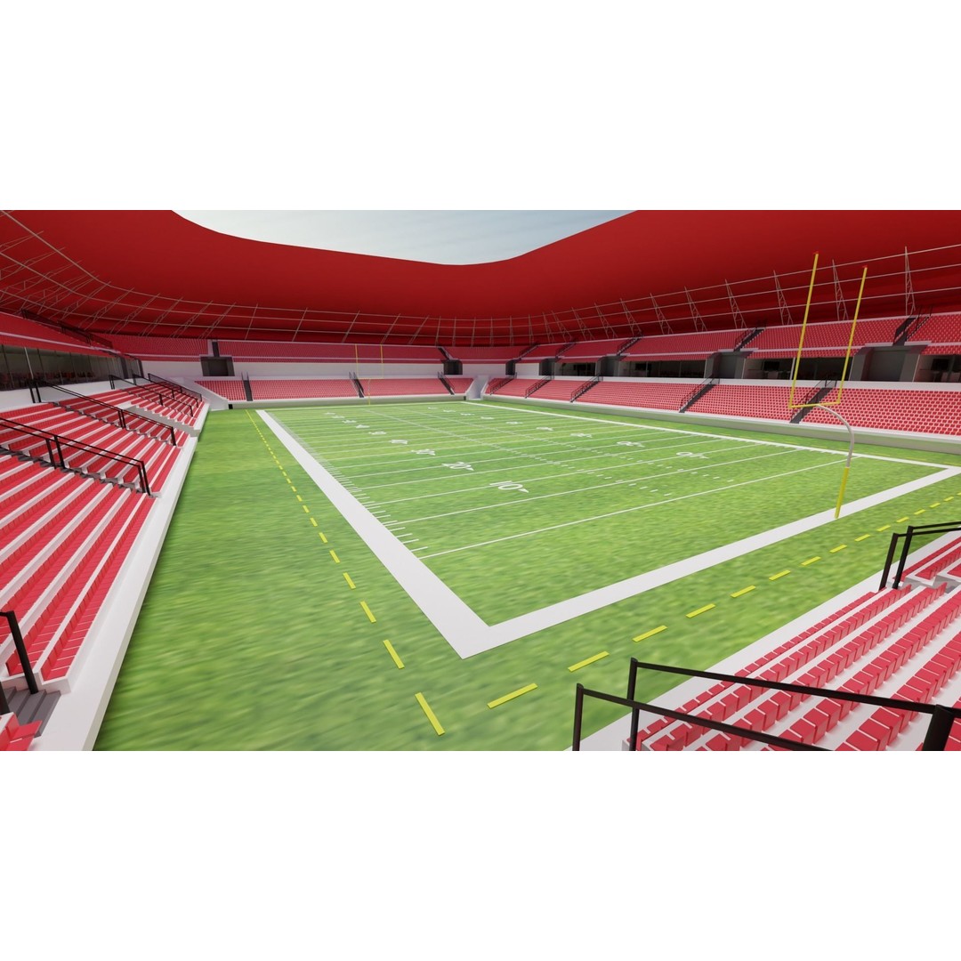 American Football Stadium 3D Model – Low Poly PBR Asset, FBX, OBJ - View 3